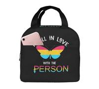 LGBT Rainbow Gay Pride Flag Butterfly I Fall in Love with The Person Queer Pansexual Lunch Bag for Unisex Reusable Insulated Lunch Box Large Capacity Reusable Insulated Cooler