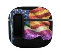 LGBT Rainbow Glitter U.S. Flag Compatible with AirPods 4 Case Cover with Button Protector