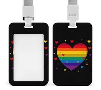LGBT Rainbow Heart Card Holder Cute ID Badge Holders Card Protector for Office Work Women Men