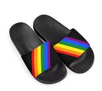 Lgbt Rainbow Novelty Sunflowers Pattern Slide Sandals for Women Girls, Comfotable Open Toe Non Slip Single Band Slide Sandals
