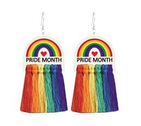 LGBT Rainbow Pride Earrings for Women Layered Tassel Dangle Drop Earrings Shiny Rainbow Rhinestone Round Circle Hoop Love is Love Pride Month Jewelry, M, Zinc, No Gemstone