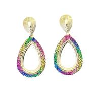 LGBT Rainbow Pride Earrings for Women Layered Tassel Dangle Drop Earrings Shiny Rainbow Rhinestone Round Circle Hoop Love is Love Pride Month Jewelry, M, Zinc, No Gemstone