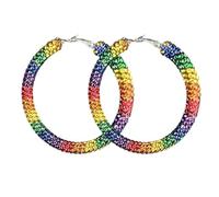 LGBT Rainbow Pride Earrings for Women Layered Tassel Dangle Drop Earrings Shiny Rainbow Rhinestone Round Circle Hoop Love is Love Pride Month Jewelry, M, Zinc, No Gemstone