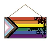 LGBT Rainbow Sign Front Door Decor, Every One Is Welcome Here Pride Flag Wooden Wall Decor,Gay Pride Rainbow Decorations for Home Wall Porch Front Door Classroom