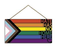 LGBT Rainbow Sign Front Door Decor, Hate Has No Home Here Pride Flag Wooden Wall Decor,Gay Pride Rainbow Decorations for Home Wall Porch Front Door Classroom