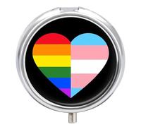 LGBT Rainbow Transgender Flag Heart Cute Travel Pill Organizer Portable Small Round Medicine Case Box for Pocket Purse
