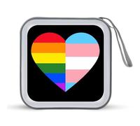 LGBT Rainbow Transgender Flag Heart Printed CD Case Hard Plastic Protective DVD Storage Binder Bag for Home Office