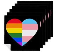 LGBT Rainbow Transgender Flag Heart Printed Cloth Napkins Washable Reusable Table Decorative Napkin for Parties Weddings 6 PCS