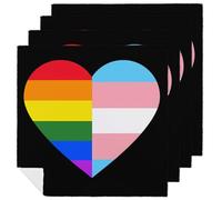 LGBT Rainbow Transgender Flag Heart Printed Cloth Napkins Washable Reusable Table Decorative Napkin for Parties Weddings 4 PCS