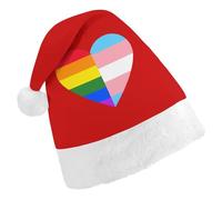 LGBT Rainbow Transgender Flag Heart Trendy Christmas Hat Soft Breathable Xmas Beanie Santa Headwear for New Year Party