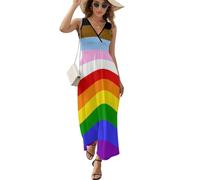 LGBT Rainbow Transgender Pride Flag Women's Long Dress Sleeveless Maxi Dress Sundress Beach Party Dresses Evening Gowns S