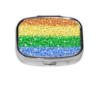 LGBT Sparkle Glitter Pride Flag,Meta Pill Box 2 Compartment Medicine Case,Portable Organizer,Rectangle Meta Portable Organizer Pill Box 537 Compartment Medicine Case