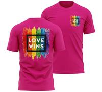 LGBT T Shirt for Men Love Wins Watercolour Rainbow Back Print LGBTQ Gay Pride Tee for Him Guys Festival, L, Bright Pink
