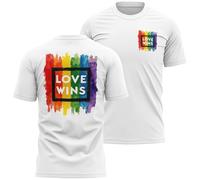 LGBT T Shirt for Men Love Wins Watercolour Rainbow Back Print LGBTQ Gay Pride Tee for Him Guys Festival, S, White