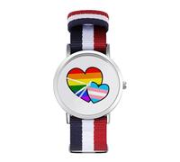 LGBT Transgender Double Love Hearts Casual Watch for Men Women Braided Strap Watches Non-Scale Three-Hand Wrist Gift