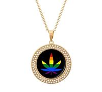 LGBT Weed Gay Proud Women's Custom Pendant Necklace Round Diamond Necklaces Jewelry Gifts for Men Birthday