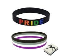 LGBTQ Accessories Asexuality Pride Bracelet 2Pcs with Gift Box, Transgender Stuff Gay Lesbian Bisexual Gifts for Couple Men Women Teen Valentine's Day