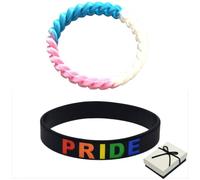 LGBTQ Accessories Trans Pride Bracelet 2Pcs with Gift Box, Transgender Stuff Gay Lesbian Bisexual Gifts for Couple Men Women Teen Valentine's Day 07
