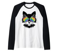 LGBTQ+ Ally cat Rainbow Sunglasses Funny Gender Diversity Raglan Baseball Tee