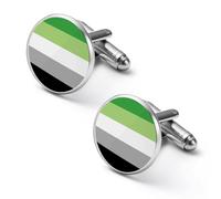 LGBTQ Aromantic Proud Flag Shirt Cufflinks for Men Cuff Links Tie Father Husband Wedding Business 1.7cm