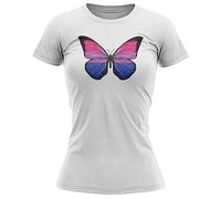 LGBTQ Bisexual Butterfly T Shirt Womens Rainbow Gay Lesbian Tee, S, White