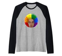 LGBTQ Black American Gay Afro Rainbow Power Raglan Baseball Tee