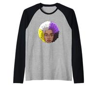 LGBTQ Black American Nonbinary Afro Rainbow Power Raglan Baseball Tee