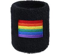LGBTQ Flag Gay Pride Festival Accessory Sweat Band for Wrist - Embroidered Moisture Absorbent Wrist Band for LGBTQ Movement - Black Terry Cloth Arm Band Workout - Gift for LGBTQA+