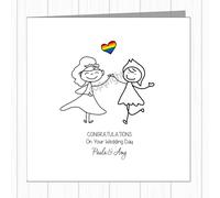 LGBTQ+ Gay Pride Lesbian Same Sex Rainbow Heart Wedding Card - Smiling Happy Brides