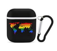 LGBTQ Gay Rainbow World Map Funny Case Cover Compatible for AirPods 1 & 2 Earbuds Protective Hard Cover with Keychain