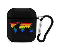 LGBTQ Gay Rainbow World Map Funny Case Cover Compatible for AirPods 1 & 2 Earbuds Protective Hard Cover with Keychain