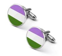 LGBTQ Genderqueer Proud Flag Shirt Cufflinks for Men Cuff Links Tie Father Husband Wedding Business 1.7cm