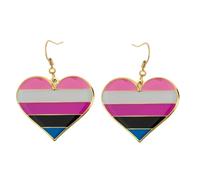 LGBTQ+ Heart Dangle Earrings, 2.5cm Wide x 2cm High, Iron with Gold/Brass Plated Stainless Steel (Genderfluid)