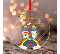 LGBTQ Love Always Wins Hanging Ornaments Gay Lesbian Pride Parade Rainbow Gnome Round Ornament Keepsake LGBT Bisexual Transgender Asexual Acrylic Christmas Bauble Gifts for Grandma Birthday