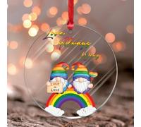 LGBTQ Love Always Wins Ornament Keepsake Colorful LGBTQ Elf Dwarf Round Ornament Keepsake Gay Lesbian Pride Parade Rainbow Gnome Acrylic Christmas Bauble Handmade Gift for Mothers Fathers And Lovers