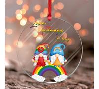 LGBTQ Love Always Wins Wall Art Acrylic Panel Gay Lesbian Pride Parade Rainbow Gnome Round Ornament Keepsake LGBT Bisexual Transgender Asexual Acrylic Christmas Bauble Gifts for Anniversary Birthday