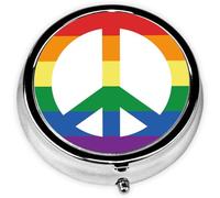 LGBTQ Peace Pill Box 3 Compartment Small Pill Case,Portable for Pocket or Purse Pill Organizer Pill Container Holder with Mirror to Hold Vitamins, Medication, Fish Oil and Supplements