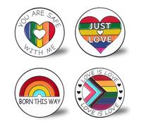 LGBTQ Pride Enamel Pins Set - 4PCS Rainbow Love Is Love Lapel Pins for Jackets Bags Shirts - Equality Ally Pins with Just Love Born This Way Safe With Me Designs for Pride Month Gift, 1, Iron, no