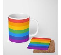 LGBTQ+ Pride Rainbow Flag Mug - 11oz Ceramic Coffee Cup or Heat-Changing Magic Mug with Optional Matching Coaster - Inclusive Equality Gift