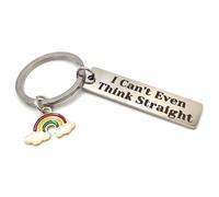 LGBTQ Pride Rainbow Keychain with 'I Can't Even Think Straight' Message, Silver Metal