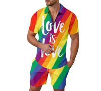 LGBTQ+ Pride Rainbow Mens Sportswear Set - 3D Colour Print Polo & Elastic Waist Shorts, 2-Piece Tracksuit for Running, Yoga & Pride Celebrations