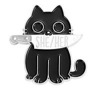 LGBTQ Pronoun Pin Cat She They/He Him/They Them/She Her/He They Gender Identity Bulk Pins Black Cat with Knife Pride Pins for Pride Parade Daily Wear Backpack Lapel Hat Gifts Jacket, S, Zinc, no