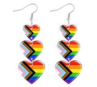 LGBTQ+ Rainbow Heart Earrings Acrylic Progress Flag Pride Dangle Earrings for Bisexual Trans Nonbinary Lesbian Pansexual Pride Jewelry, No Gemstone