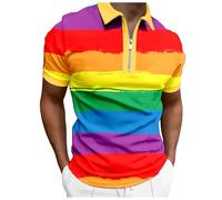 LGBTQ Rainbow Polo Shirts Men's Graffiti T-Shirt Short Sleeve Colourful Shirt LGBT Pride Shirt Rainbow Gay Pride Polo Shirt Rainbow Flag Pattern Polo Shirt Beach Shirt Pride Outfit, orange, M
