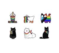 LGBTQ Rainbow Pride Enamel Pin Badges - 6-Pack Animal-Themed Badges with Goose, Cat, Dog and Drink Designs - Fun and Affordable Accessories for Bags, Backpacks, Clothes, and Pride Celebrations