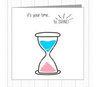 LGBTQ+ Transgender Supportive Greetings Card - Egg Timer In Flag Colours - Transitioning From Male To Female - It's Your Time To Shine
