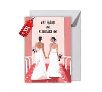LGBTQ+ Wedding Card - "Two Brides Are Better Than One" - Loving Folding Wedding Card for Lesbian Couple Celebrating Same Sex Love with Envelope (XXL DIN A4)