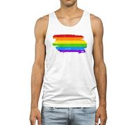 LGBTQIA+ Rainbow Brush Stroke Mens Vest Pride Month Tee Diversity Inclusivity, XXL, White