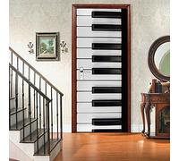 LGCK 3D Door Stickers Music Black And White Piano Keys For Interior Doors Waterproof Self Adhesive Kids Nursery Bedrooms Bathroom Toilet Home Decoration Diy Removable Vinyl Wall Art Murals 77x200cm