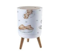 LGCZNWDFHTZ Small Trash Can with Lid for Bathroom Kitchen Office Diaper Seamless Bear Clouds Moon Stars Watercolor Hand Drawn White Bedroom Garbage Trash Bin Dog Proof Waste Basket Cute Decorative